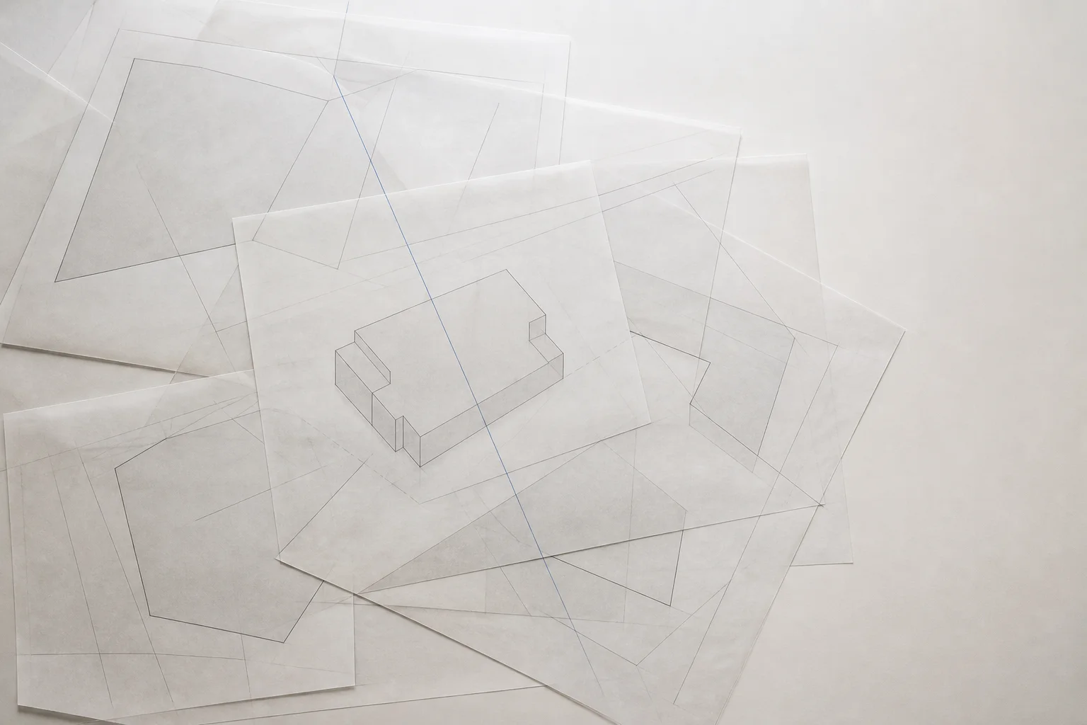 Planungskomposition aus transparentem Zeichenpapier